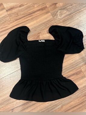 Lush Black Smocked Top with Statement Puff Sleeves